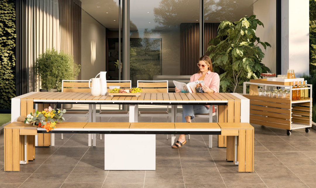The Host Transformer Outdoor Dining Set (Table + 4 chairs + 1 bench)-jennifer furniture
