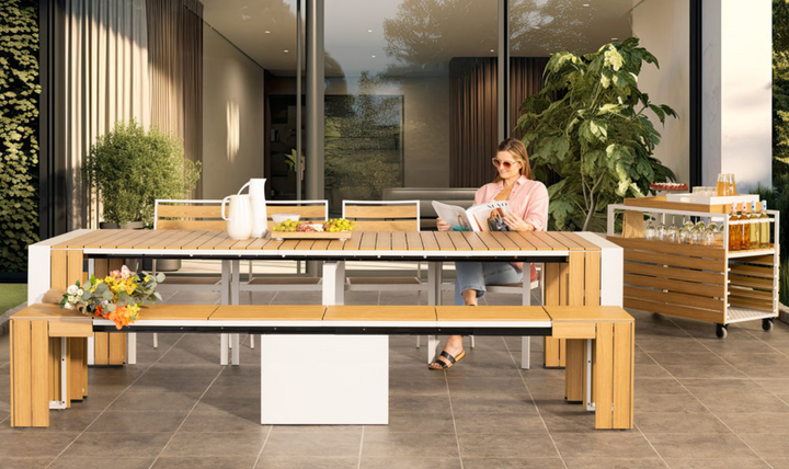 The Host Transformer Outdoor Dining Set (Table + 4 chairs + 1 bench)-jennifer furniture