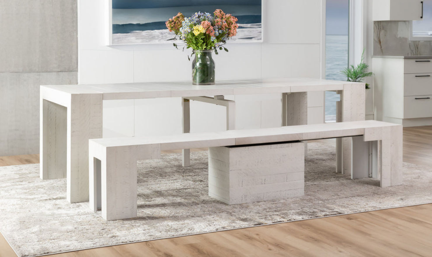 Transformer Table Practical Extendable Rectangular Dining Table Set (Table + Bench)