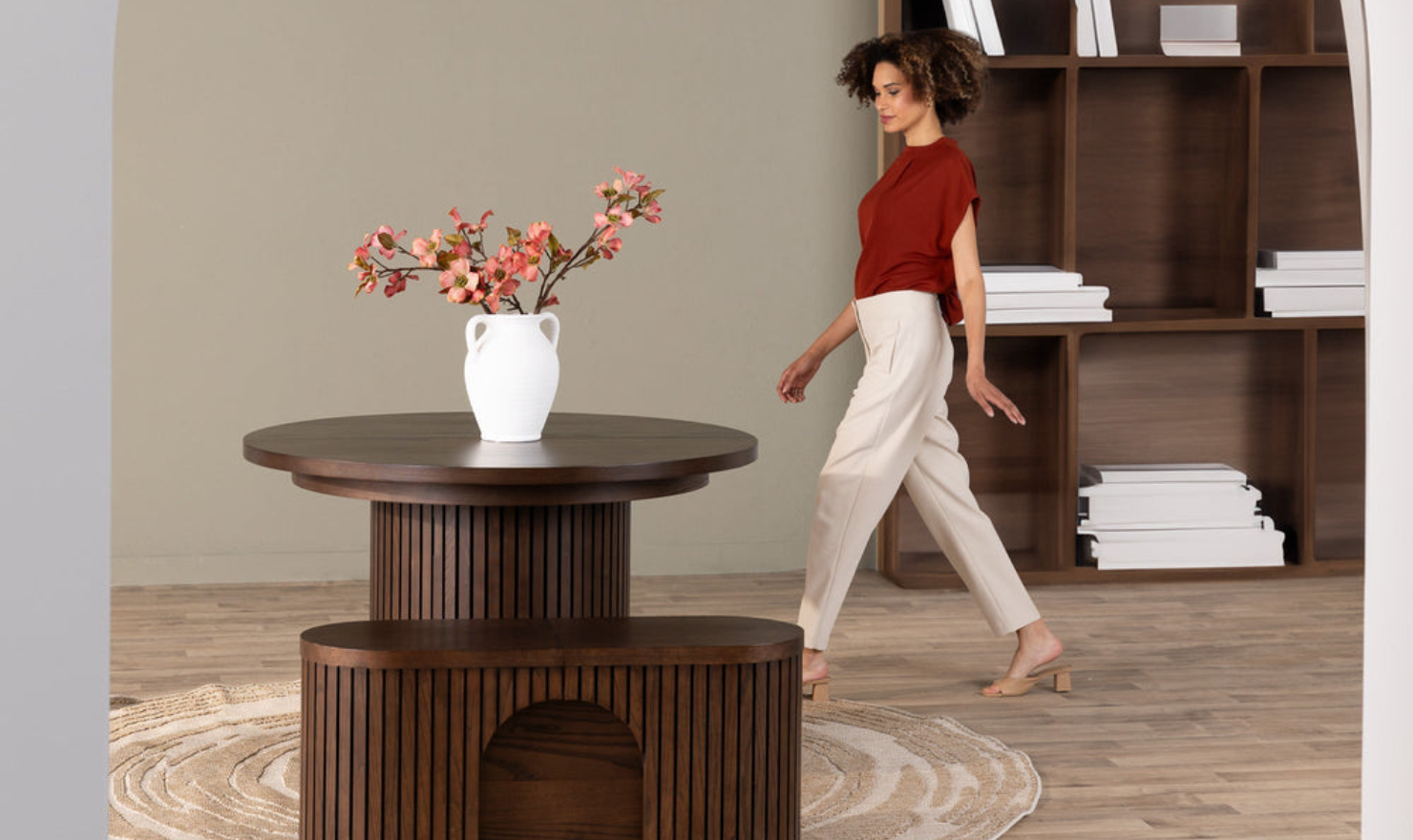 Transformer Table Practical Extendable Round Wooden Dining Table Set (Table + Bench)