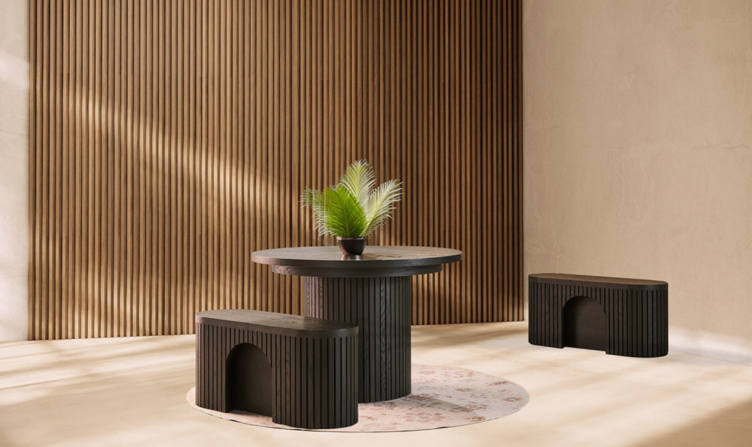 Transformer Table Practical Extendable Round Wooden Dining Table Set (Table + Bench)