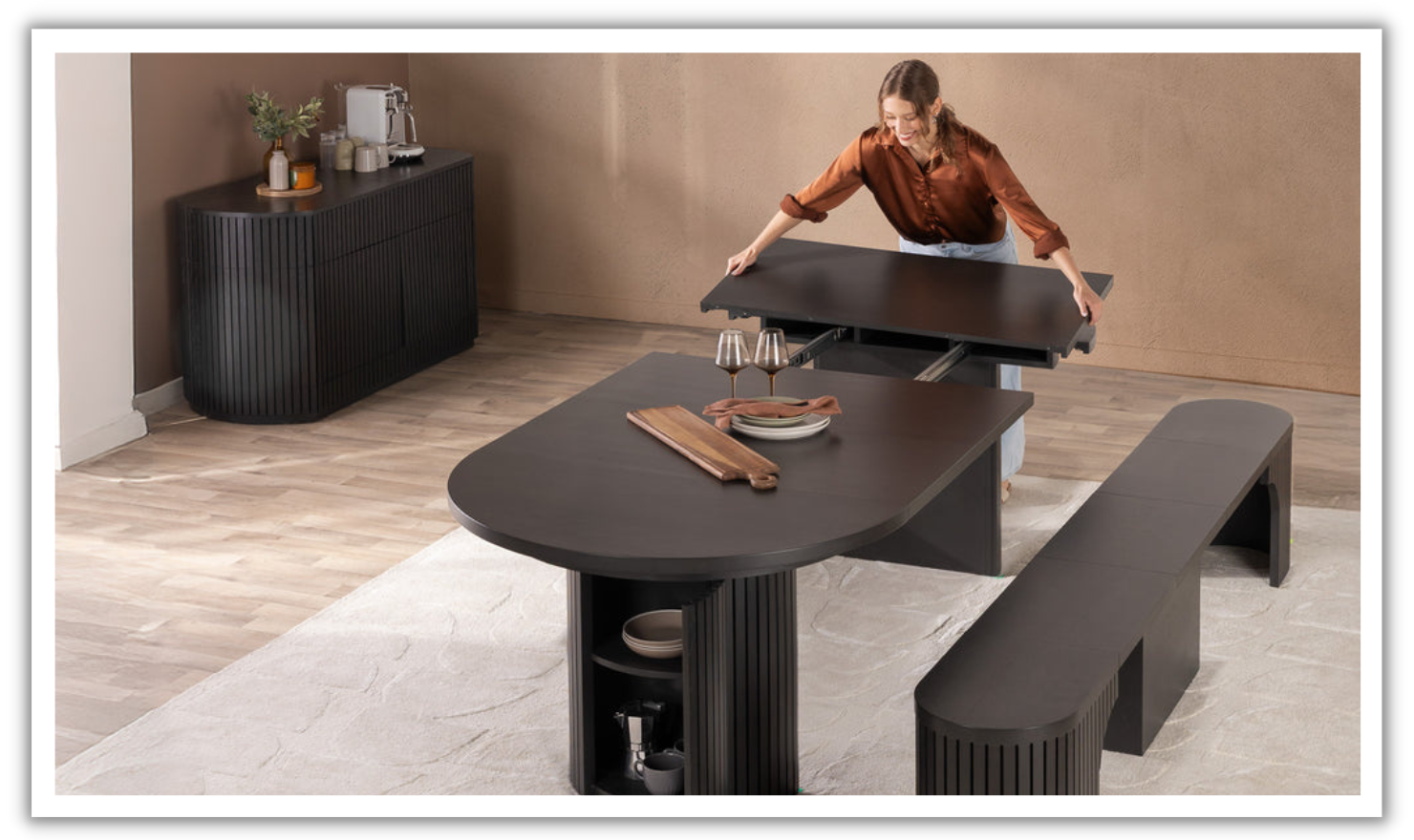 Transformer Table Practical Extendable Round Wooden Dining Table Set (Table + Bench)