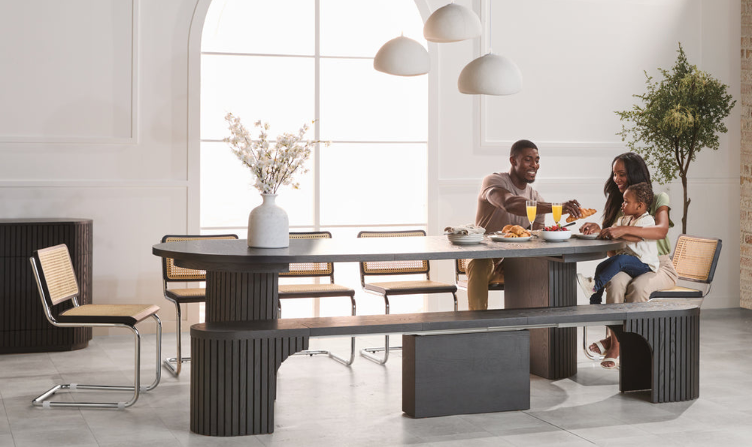 Transformer Table Practical Extendable Round Wooden Dining Table Set (Table + Bench)