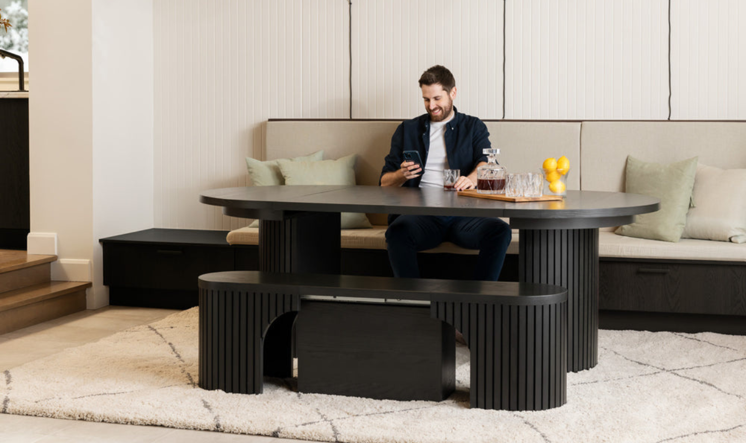 Transformer Table Practical Extendable Round Wooden Dining Table Set (Table + Bench)