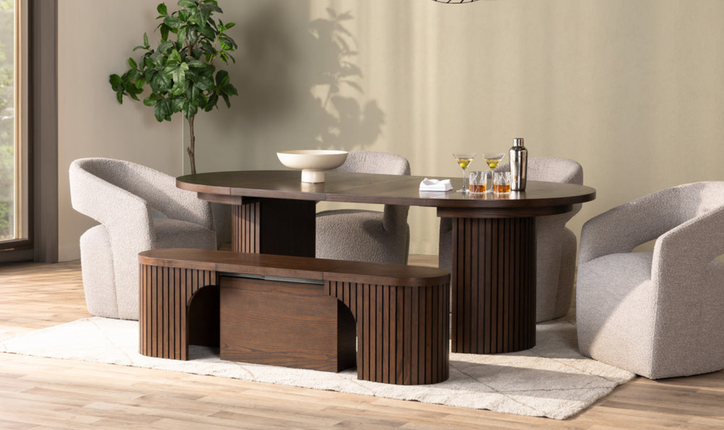 Transformer Table Practical Extendable Round Wooden Dining Table Set (Table + Bench)
