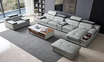 Tilt Leather L-shaped Sectional Sofa in Gray with Storage