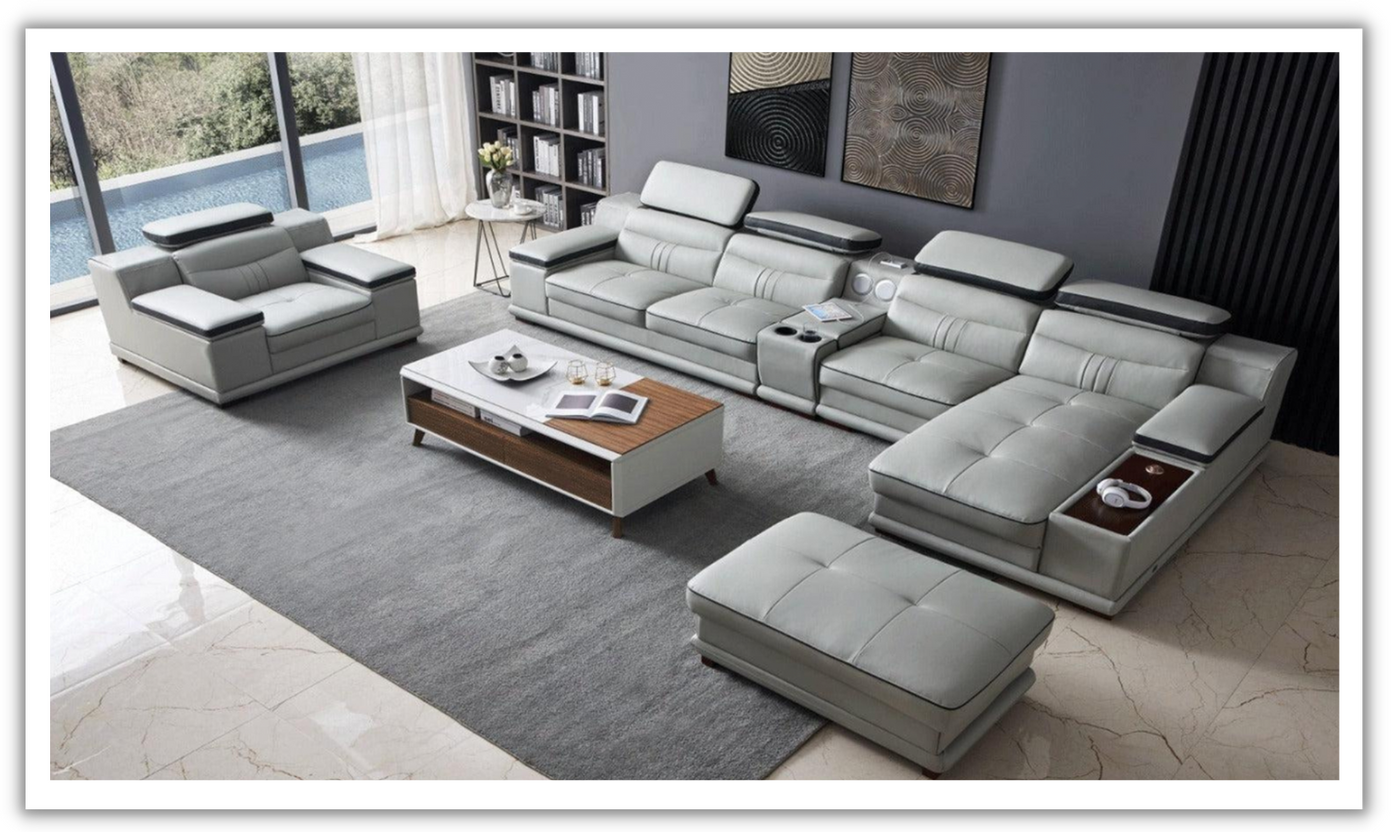 Tilt Leather L shaped Sectional Sofa in Gray with Storage