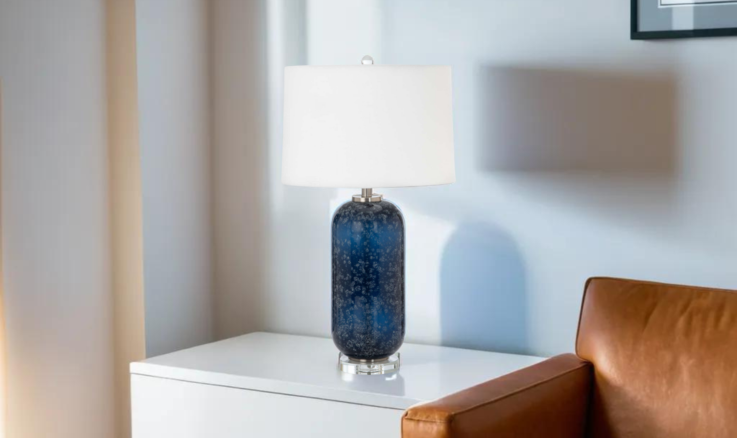 Tootsie 30 Blue Glass Table Lamp w Crystal Base Set of 2 Jennifer Furniture