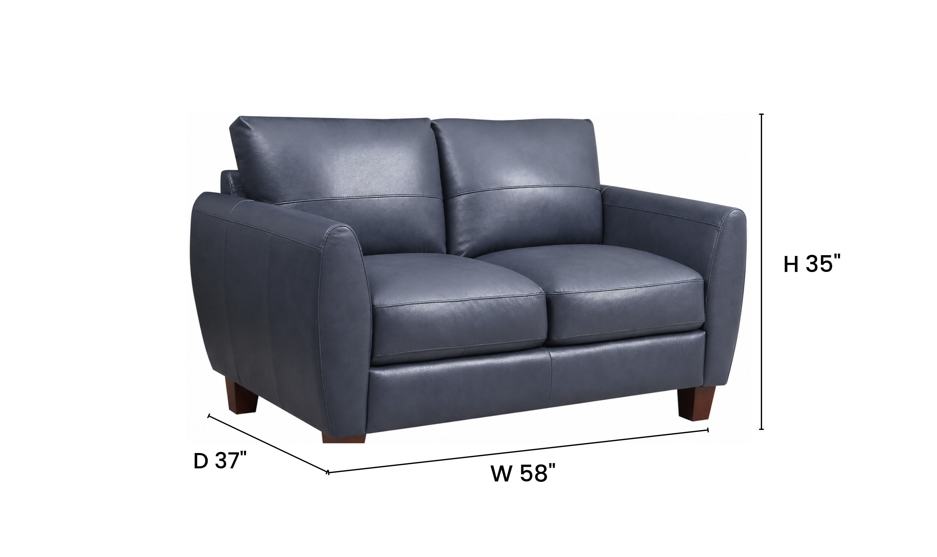 Leather Italia Traverse Traditional Loveseat in Blue Leather - Jennifer Furniture