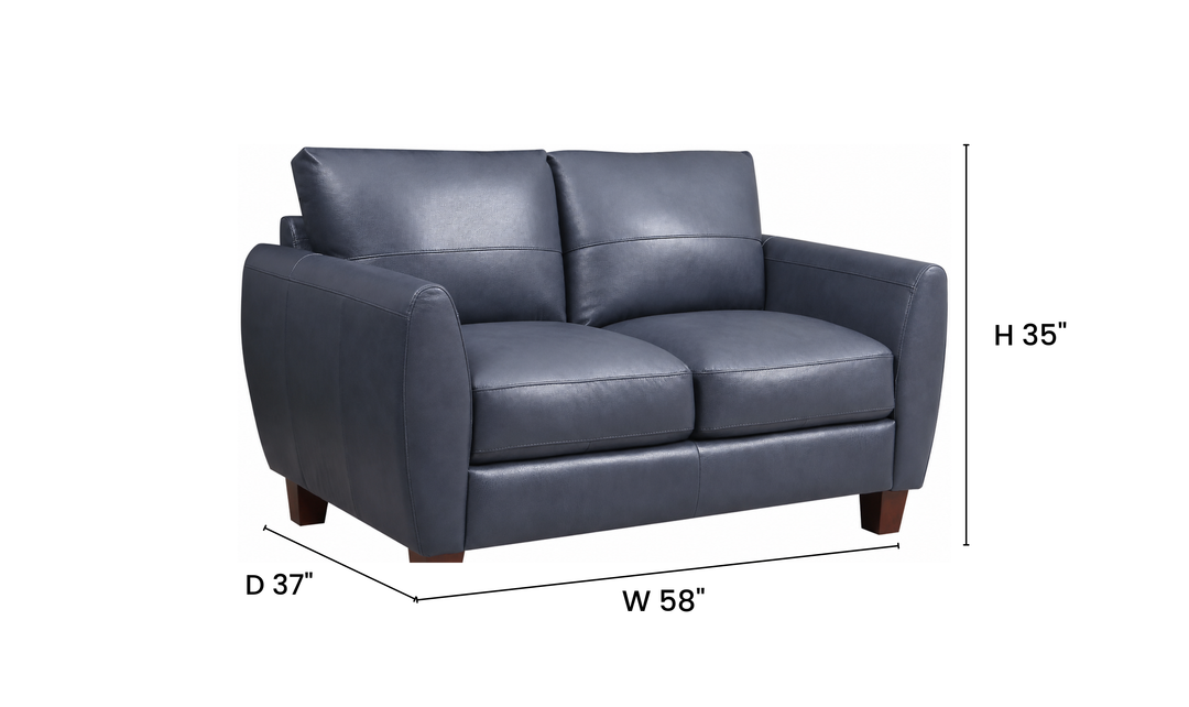 Leather Italia Traverse Traditional Loveseat in Blue Leather - Jennifer Furniture