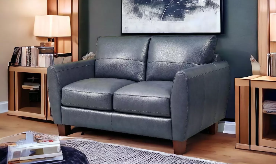 Leather Italia Traverse Traditional Loveseat in Blue Leather - Jennifer Furniture