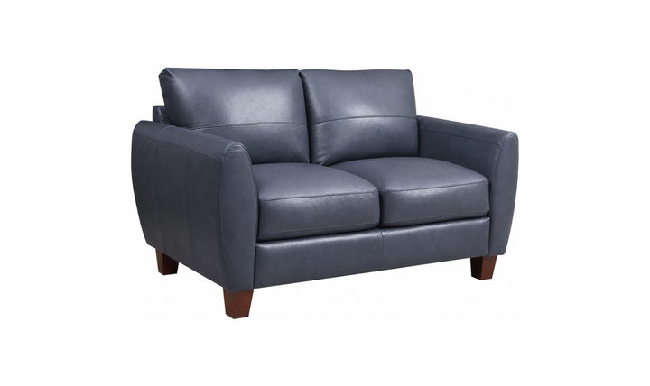 Leather Italia Traverse Traditional Loveseat in Blue Leather - Jennifer Furniture