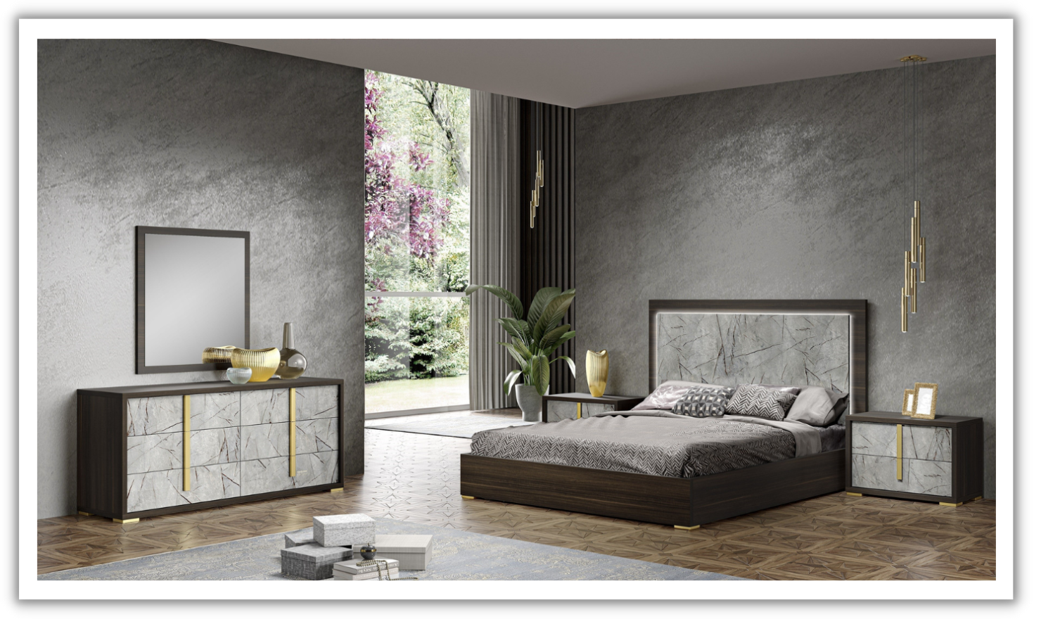 Jennifer Italia Travertine Premium Bedroom Set