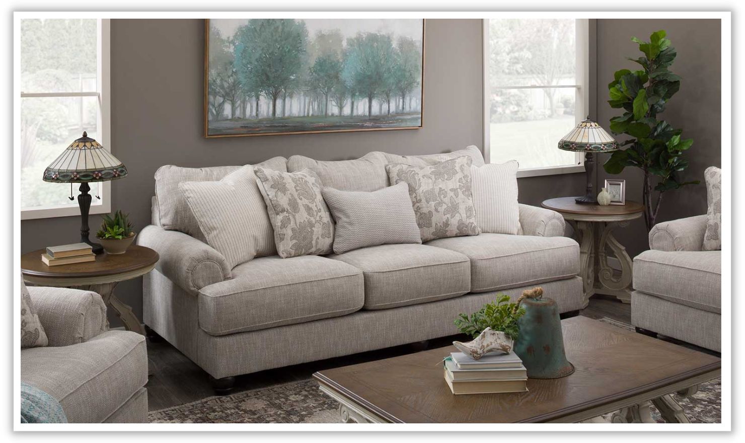 Modern Heritage Asanti 3-Seater Fog Fabric Sofa with Rolled Arms