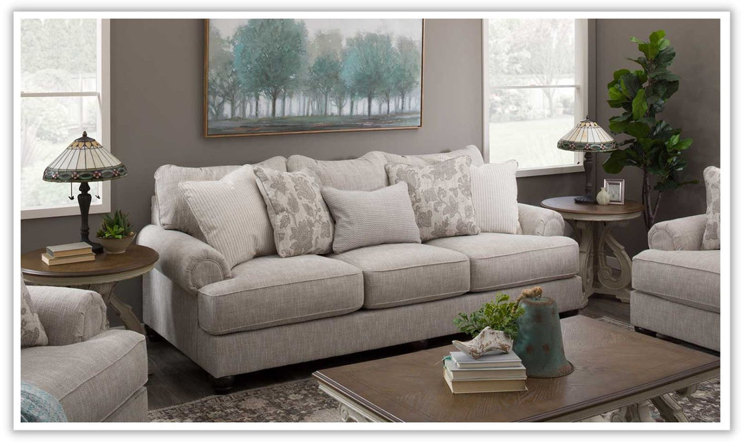 Modern Heritage Asanti 3-Seater Fog Fabric Sofa with Rolled Arms