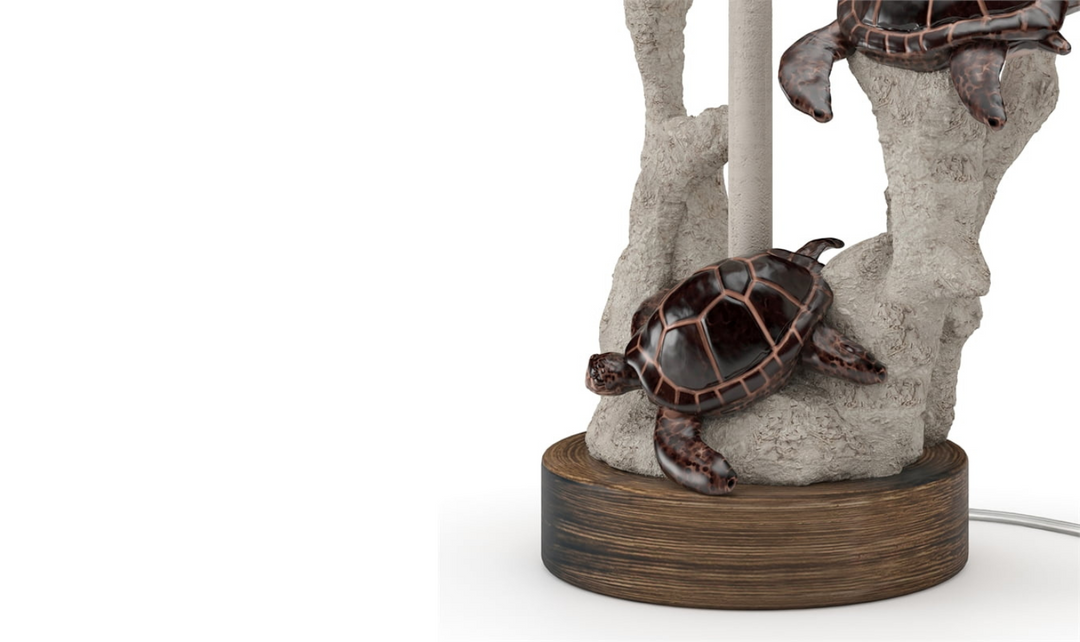 Turtles 27"H Table Lamp in Natural & Coral Poly & Linen (Set of 2)