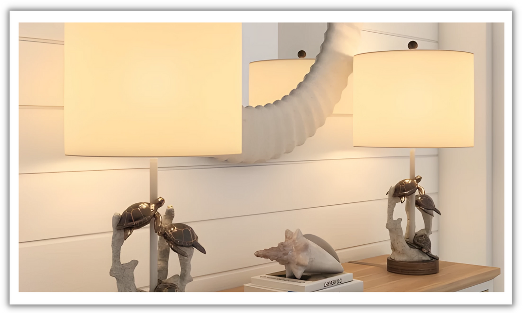 Turtles 27 H Table Lamp in Natural Coral Poly Linen Set of 2 Jennifer Furniture