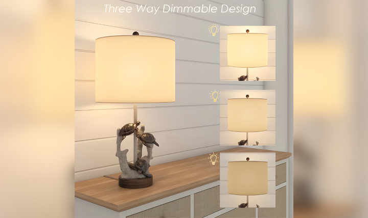 Turtles 27"H Table Lamp in Natural & Coral Poly & Linen (Set of 2)