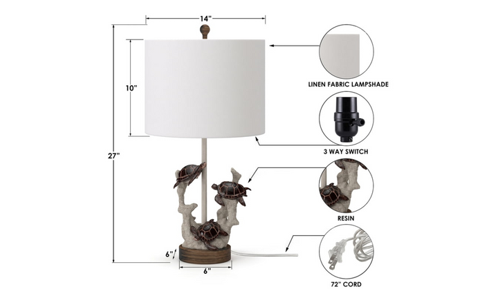 Turtles 27"H Table Lamp in Natural & Coral Poly & Linen (Set of 2)