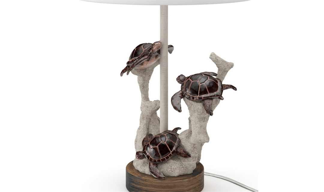Turtles 27"H Table Lamp in Natural & Coral Poly & Linen (Set of 2)