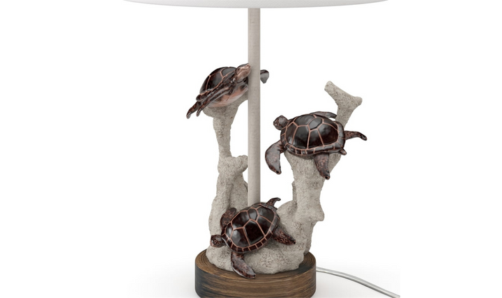 Turtles 27"H Table Lamp in Natural & Coral Poly & Linen (Set of 2)