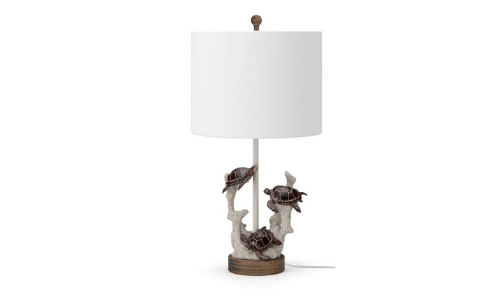 Turtles 27"H Table Lamp in Natural & Coral Poly & Linen (Set of 2)