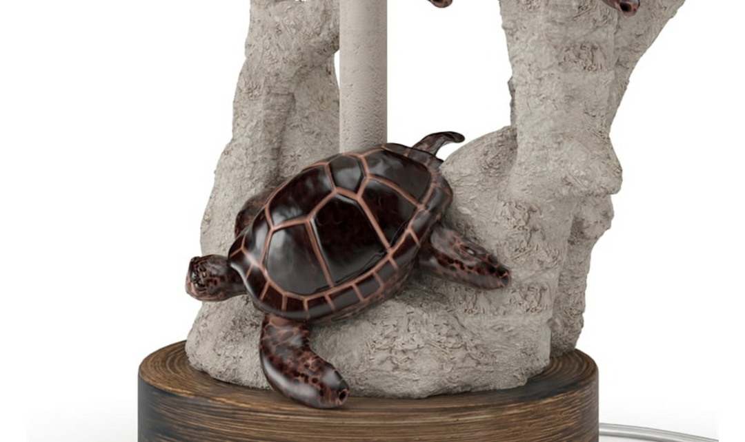 Turtles 27"H Table Lamp in Natural & Coral Poly & Linen (Set of 2)