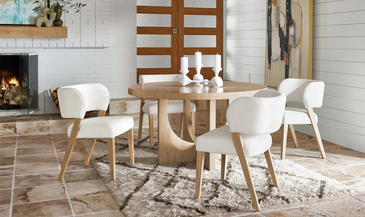 Universal Callon Round Dining Table With Half-Moon-Shaped Pedestals-Jennifer Furniture