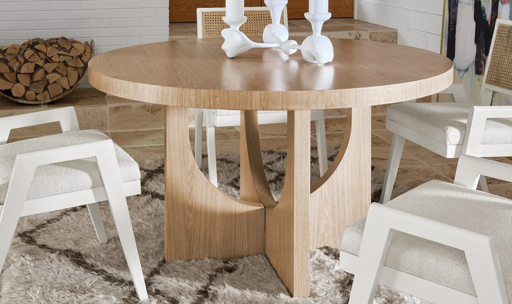 Universal Callon Round Dining Table With Half-Moon-Shaped Pedestals-Jennifer Furniture