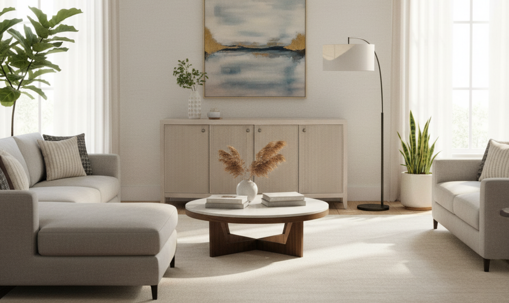 Universal Furniture Avaline Carmen Credenza With White Oak Finish-jennifer furniture