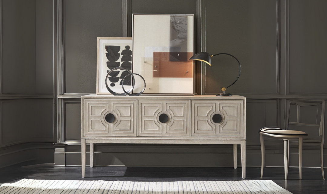 Universal Furniture Coalesce Beige Madden Sideboard With Adjustable Shelves-jennifer furniture
