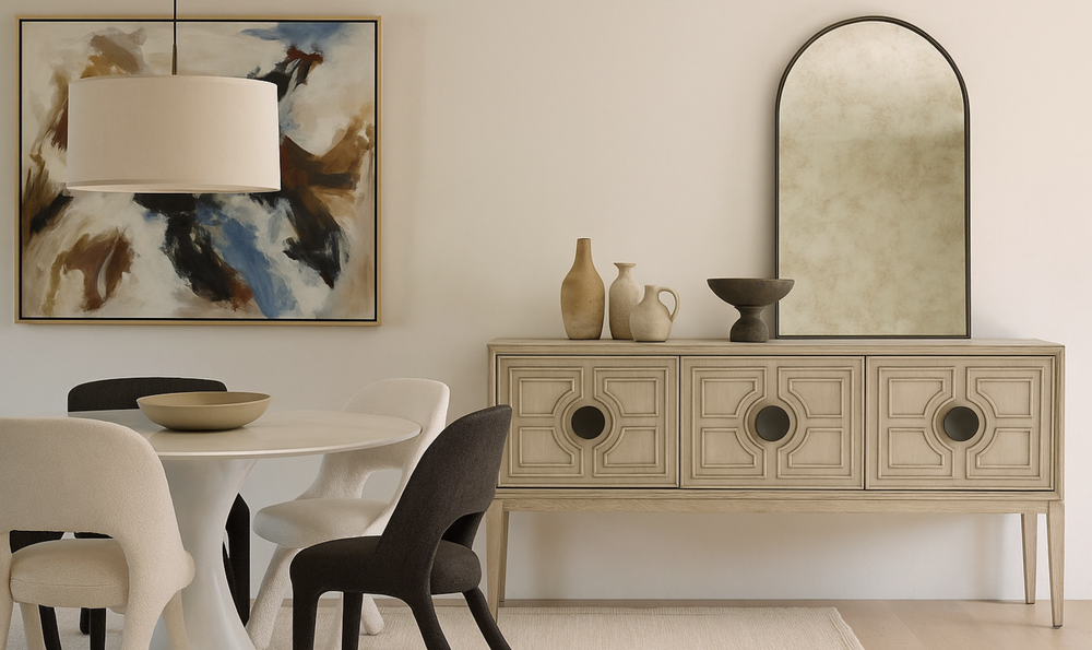 Universal Furniture Coalesce Beige Madden Sideboard With Adjustable Shelves-jennifer furniture