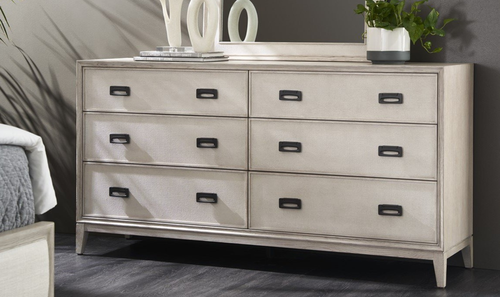 Place this dresser in a beautiful modern bedroom. The image should be horizontal, 3000 x 1784 and sharp-jennifer furniture