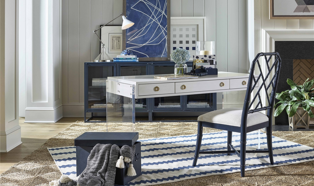Universal Furniture Hanalei Bay Blue Metal Side Chair with Bamboo-Inspired Frame