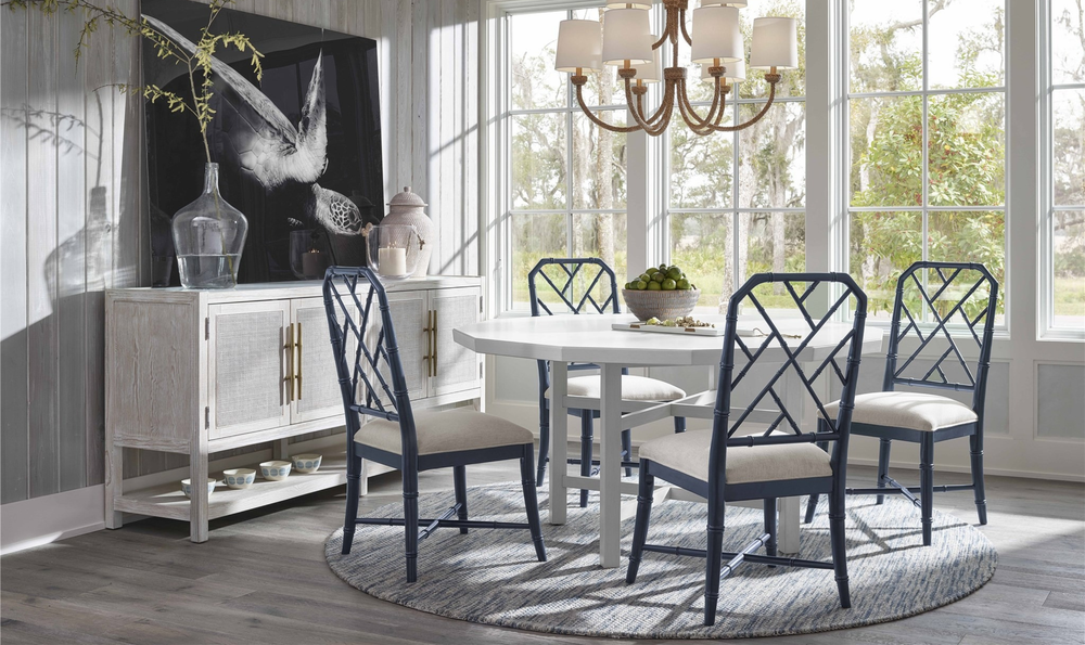 Universal Furniture Hanalei Bay Blue Metal Side Chair with Bamboo-Inspired Frame