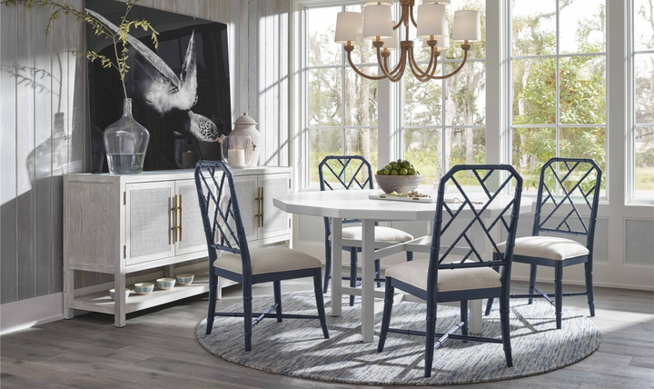 Universal Furniture Hanalei Bay Blue Metal Side Chair with Bamboo-Inspired Frame