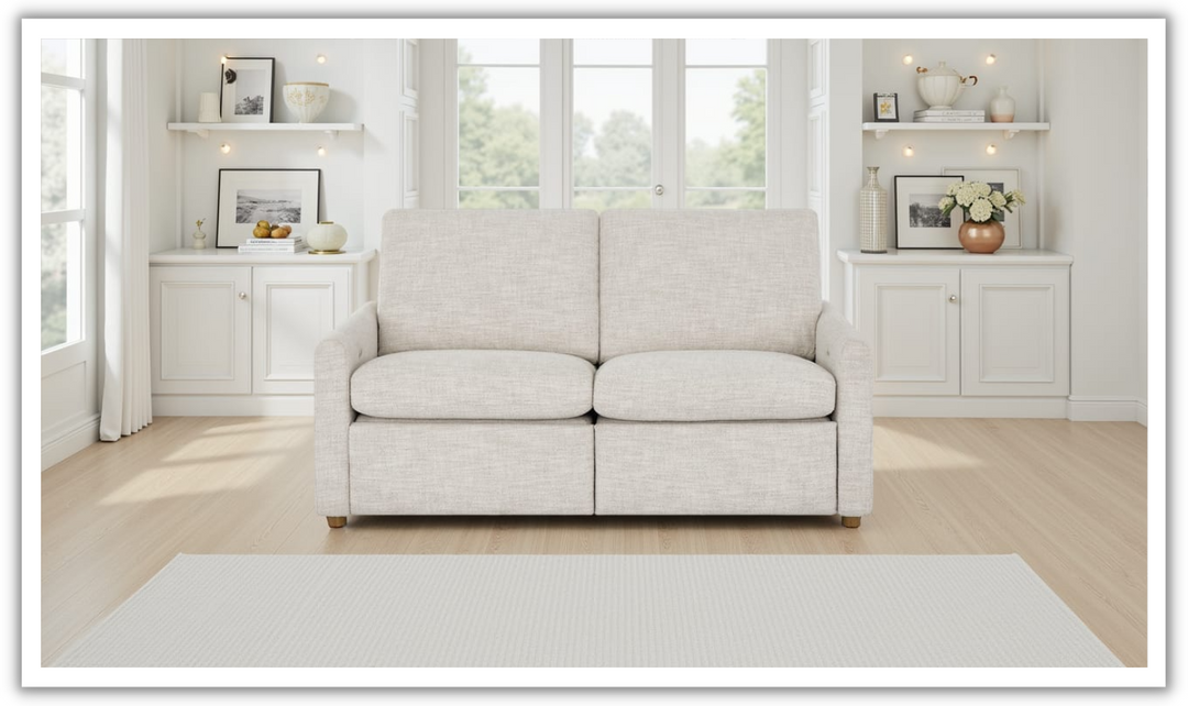 Universal Furniture Hyde 2-Seater Beige Fabric Recliner Loveseat Sofa-Jennifer Furniture