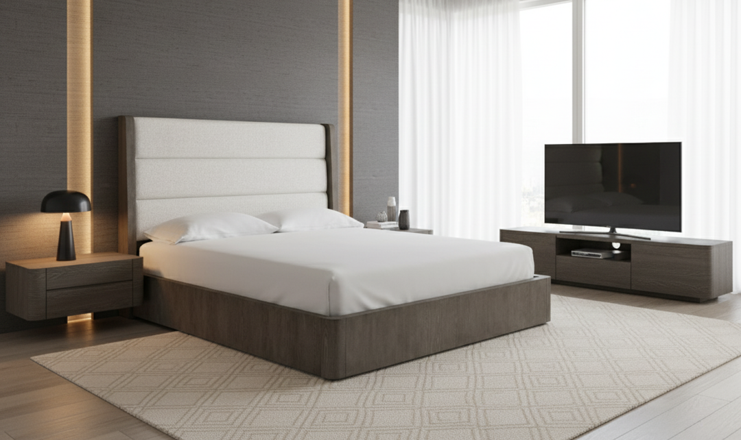 Universal Furniture Morada Upholstered Bed With Weathered Oak Finish-jennifer furniture