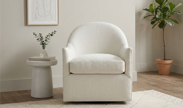 Universal Furniture Roscoe Fabric White Curved Back Swivel Chair