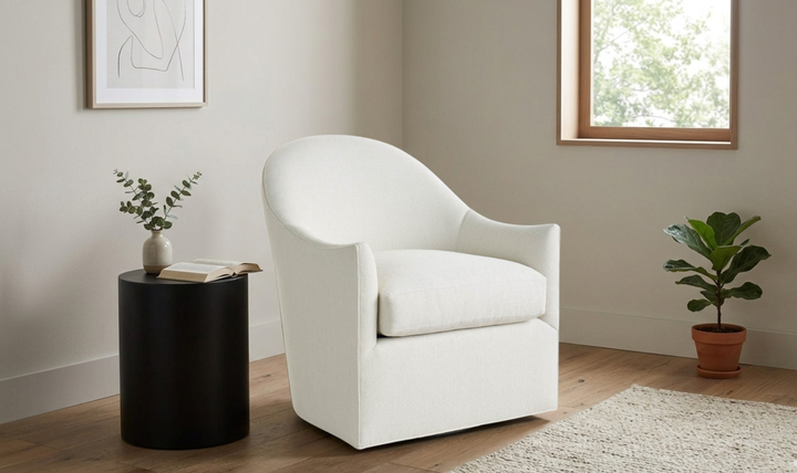 Universal Furniture Roscoe Fabric White Curved Back Swivel Chair