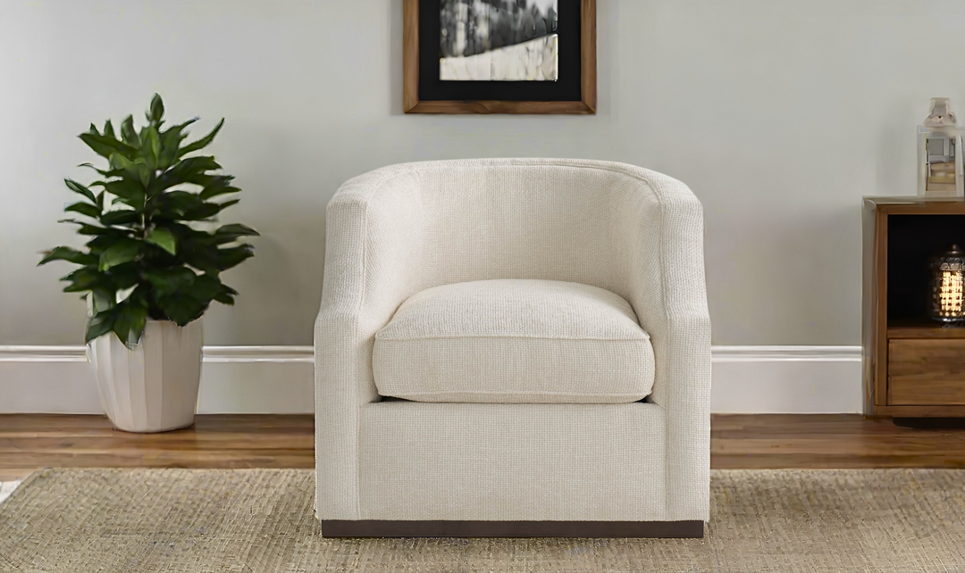 Universal Furniture Sara Curved Fabric Swivel Chair in White-Jennifer Furniture