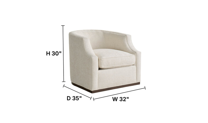 Universal Furniture Sara Curved Fabric Swivel Chair in White-Jennifer Furniture