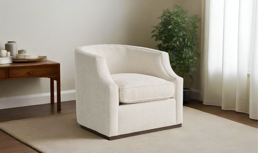 Universal Furniture Sara Curved Fabric Swivel Chair in White-Jennifer Furniture