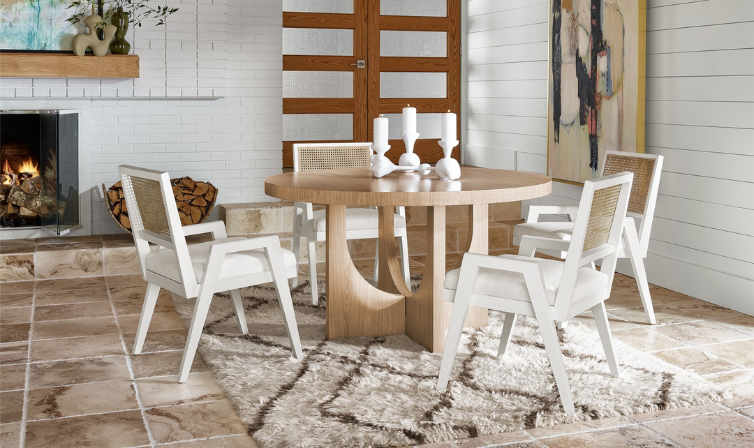 Universal Furniture Sonora White Fabric Arm Chair With Woven Cane Back-Jennifer Furniture