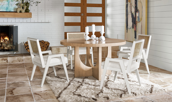 Universal Furniture Sonora White Fabric Arm Chair With Woven Cane Back-Jennifer Furniture