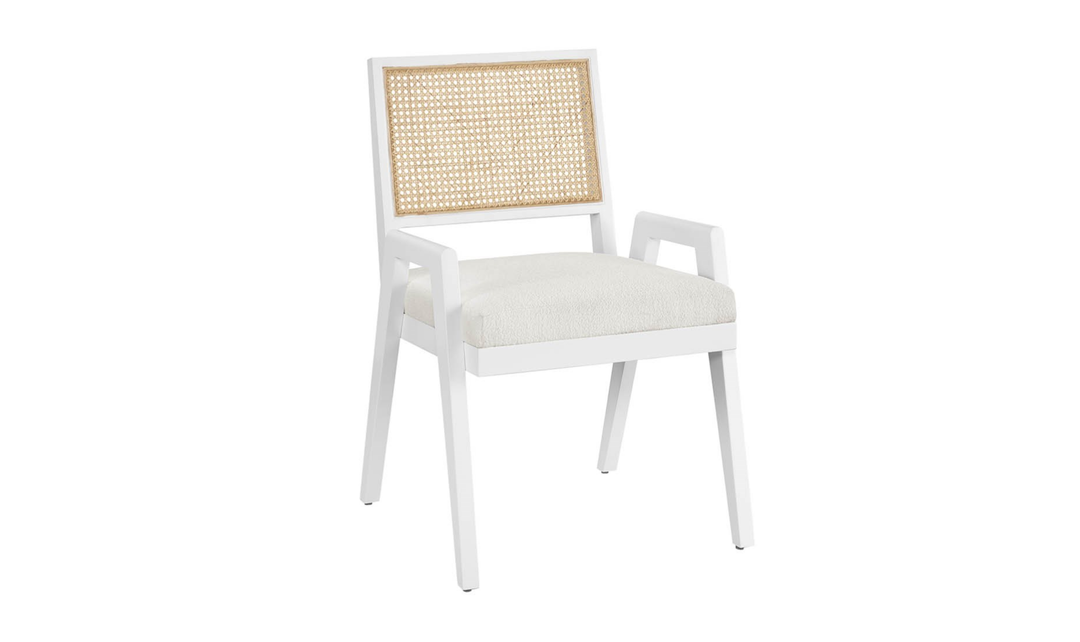 Universal Furniture Sonora White Fabric Arm Chair With Woven Cane Back-Jennifer Furniture