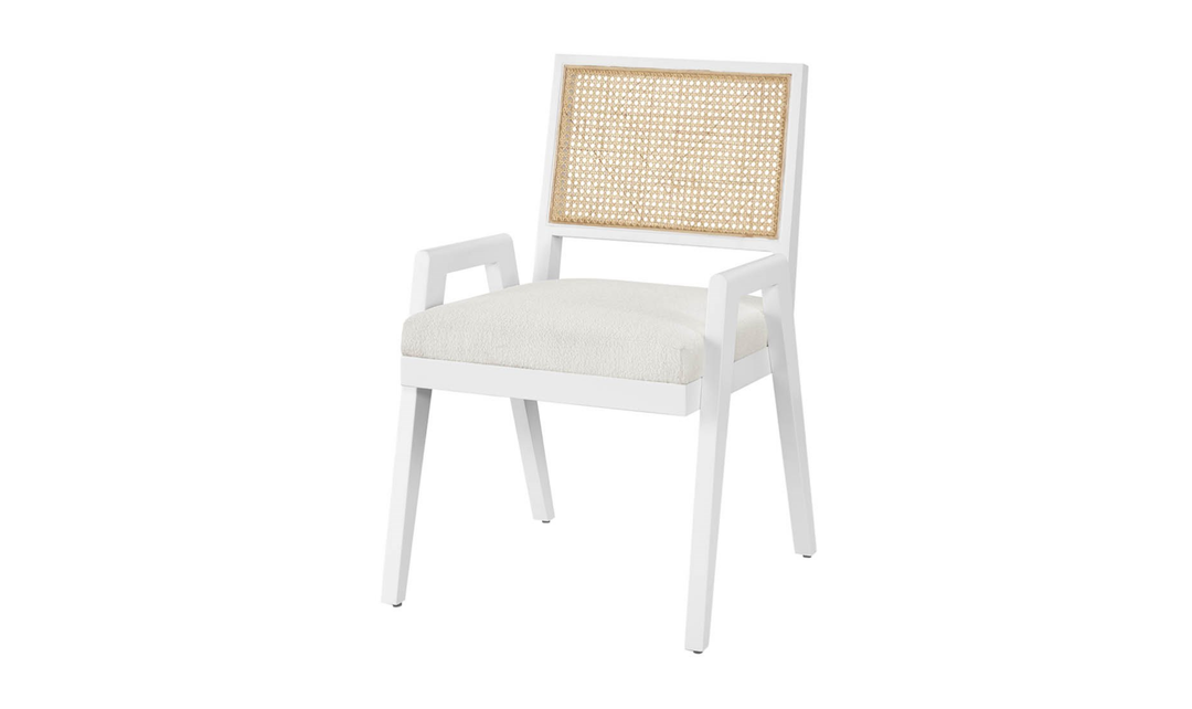 Universal Furniture Sonora White Fabric Arm Chair With Woven Cane Back-Jennifer Furniture