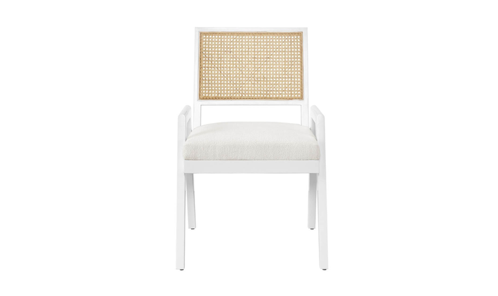 Universal Furniture Sonora White Fabric Arm Chair With Woven Cane Back-Jennifer Furniture