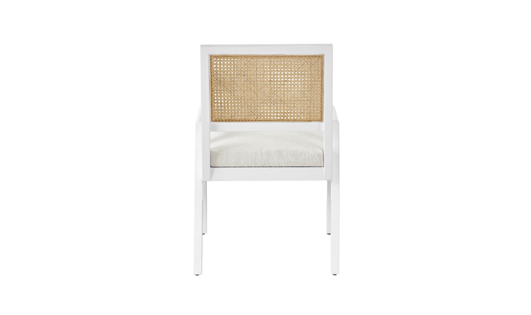 Universal Furniture Sonora White Fabric Arm Chair With Woven Cane Back-Jennifer Furniture