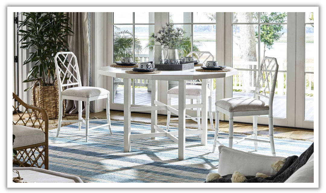 Universal Furniture Grenada White Round Wooden Dining Table with Adjustable Tabletop & Countertop